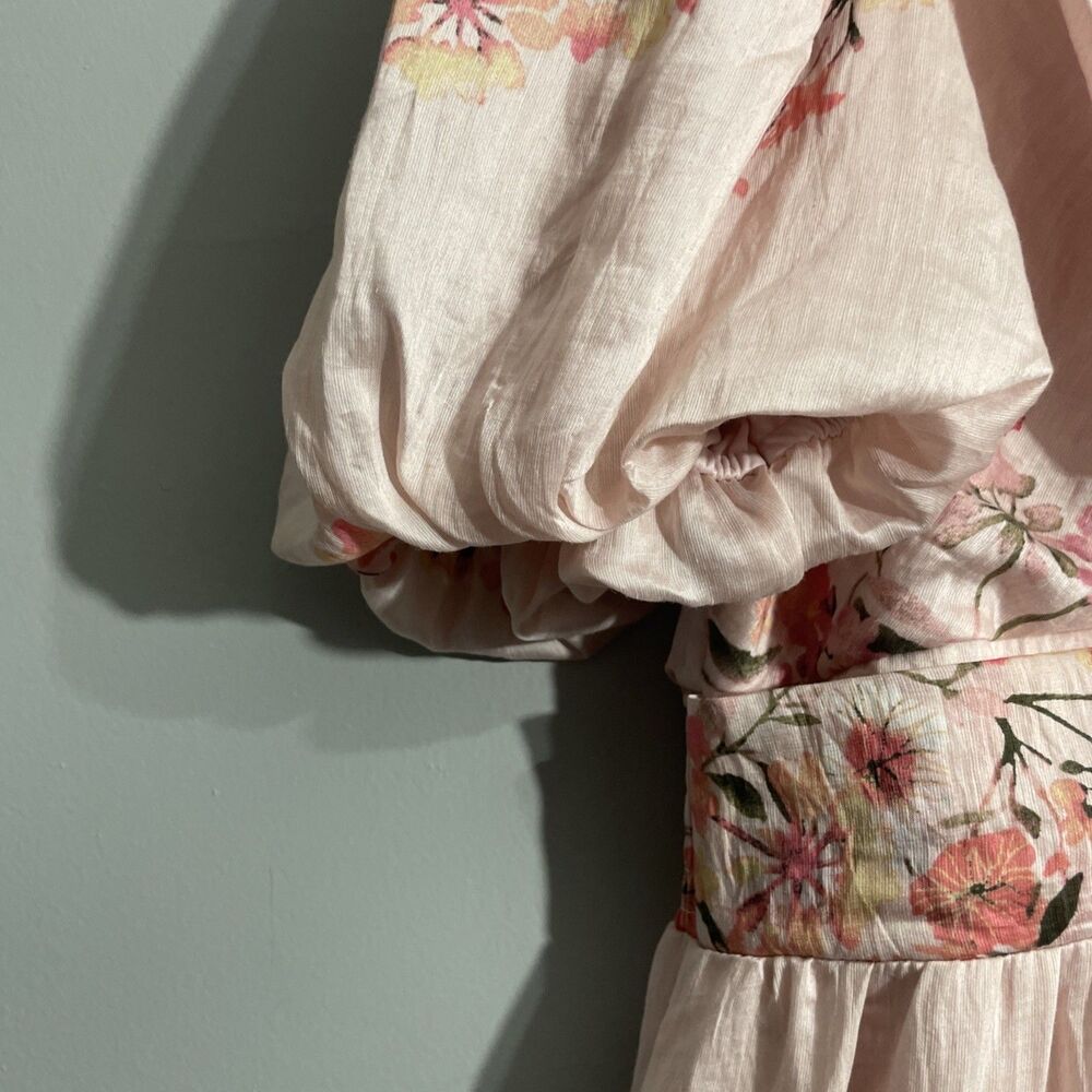 Taylor Pink Floral Puff Sleeve Dress Womens Size 14 V Neck Pockets Lined NWT - Picture 6 of 15